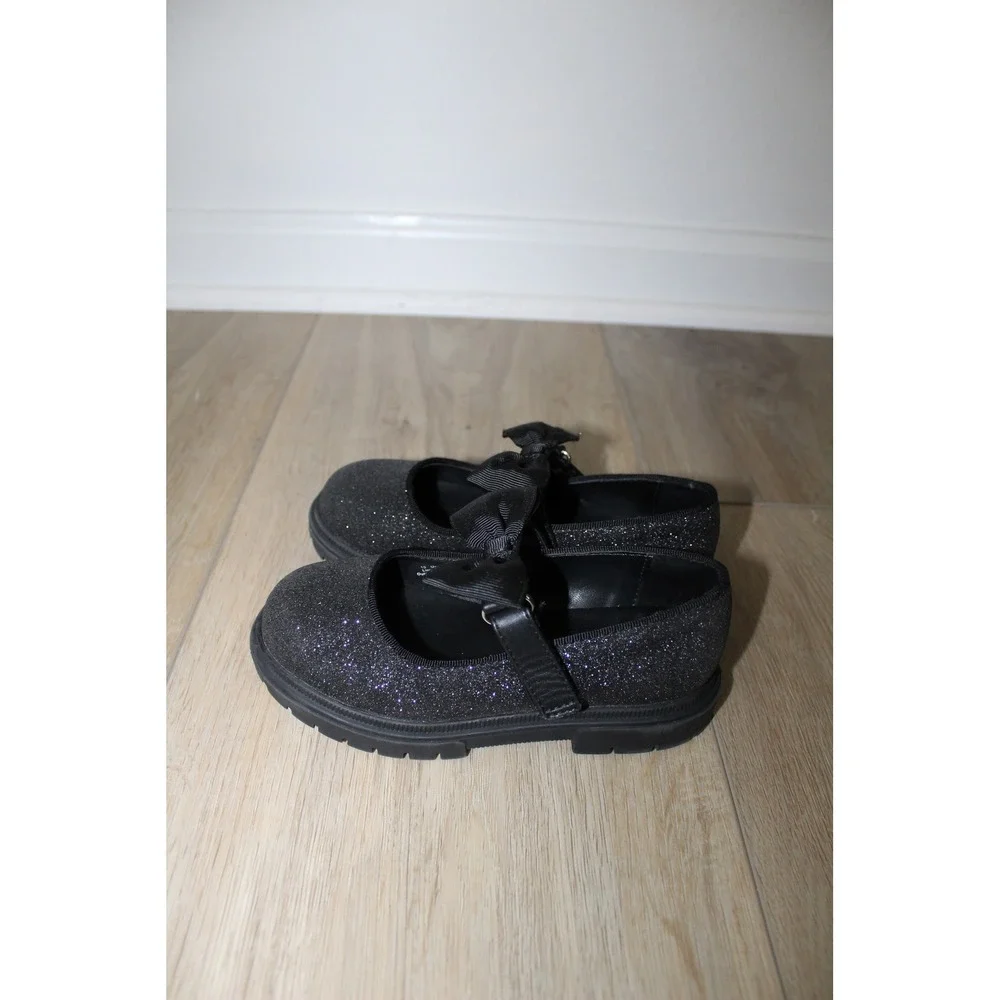 Cat & Jack Girls Black Glitter Mary Jane Bow Flats Shoes Size 10 Target Chunky